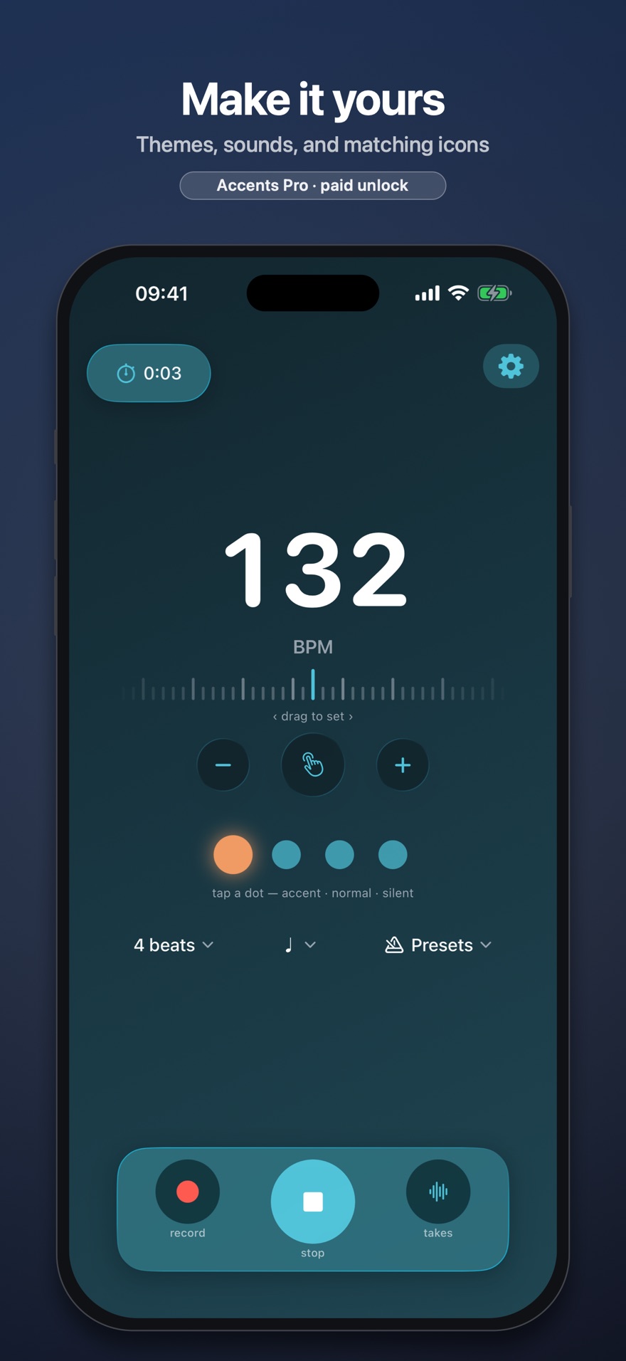 Make it yours: color themes, click sounds and matching app icons.